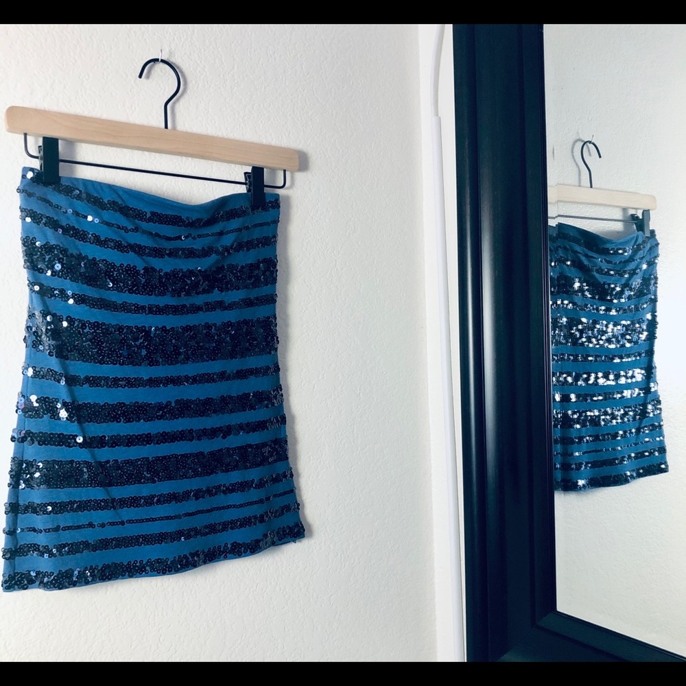 Express Blue Sequin Tube Top XS